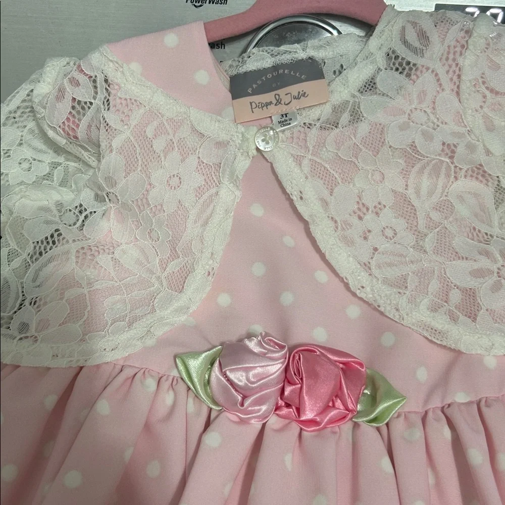 Girls 3T like new lace jacket formal fancy tulle lined rose dress